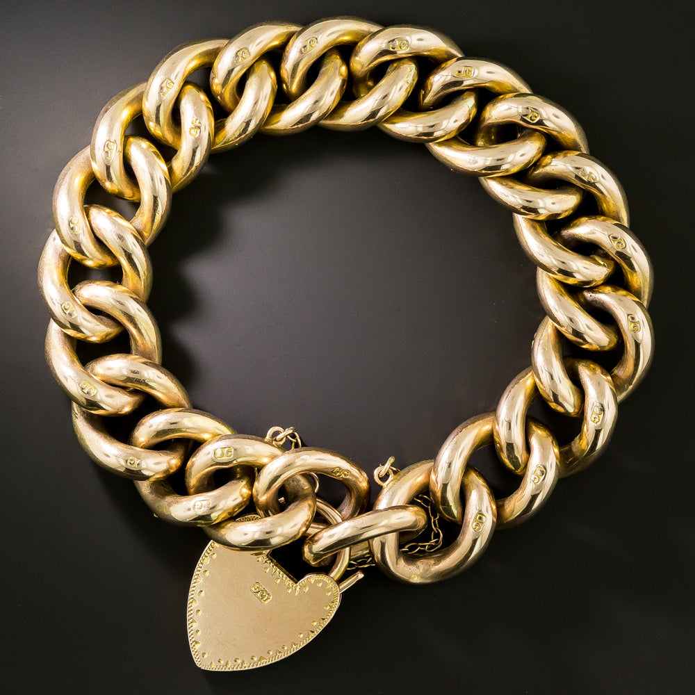 English Victorian 9K Gold Gate Bracelet with Heart Padlock Clasp - 3