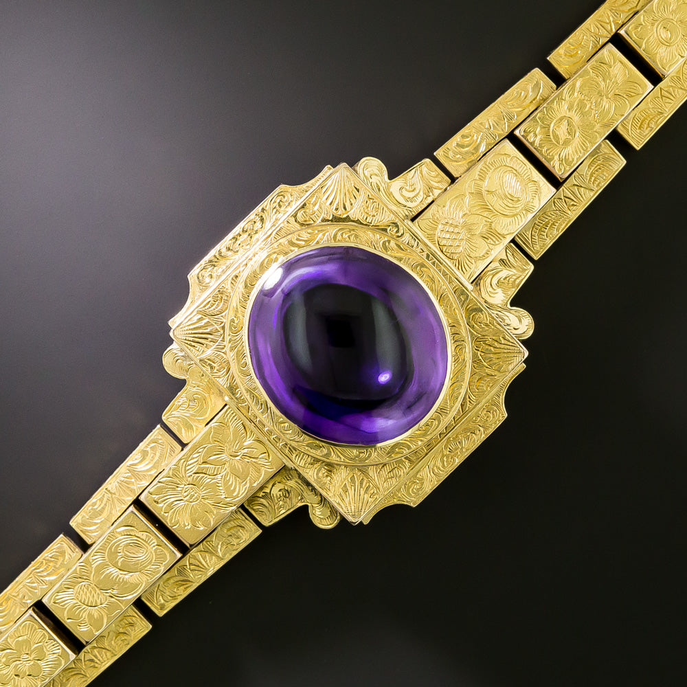 English Victorian Cabochon Amethyst Bracelet - 2