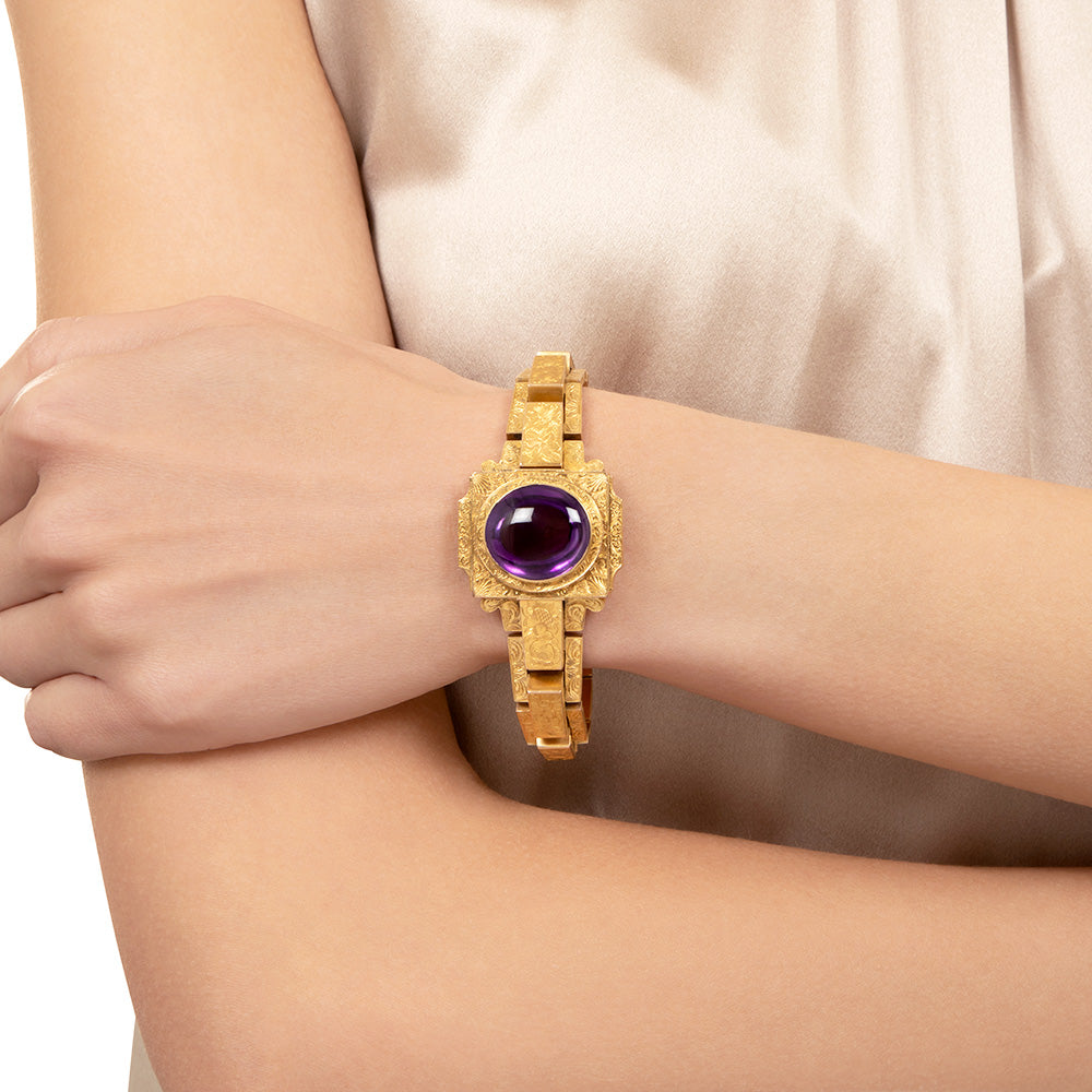 English Victorian Cabochon Amethyst Bracelet - 4