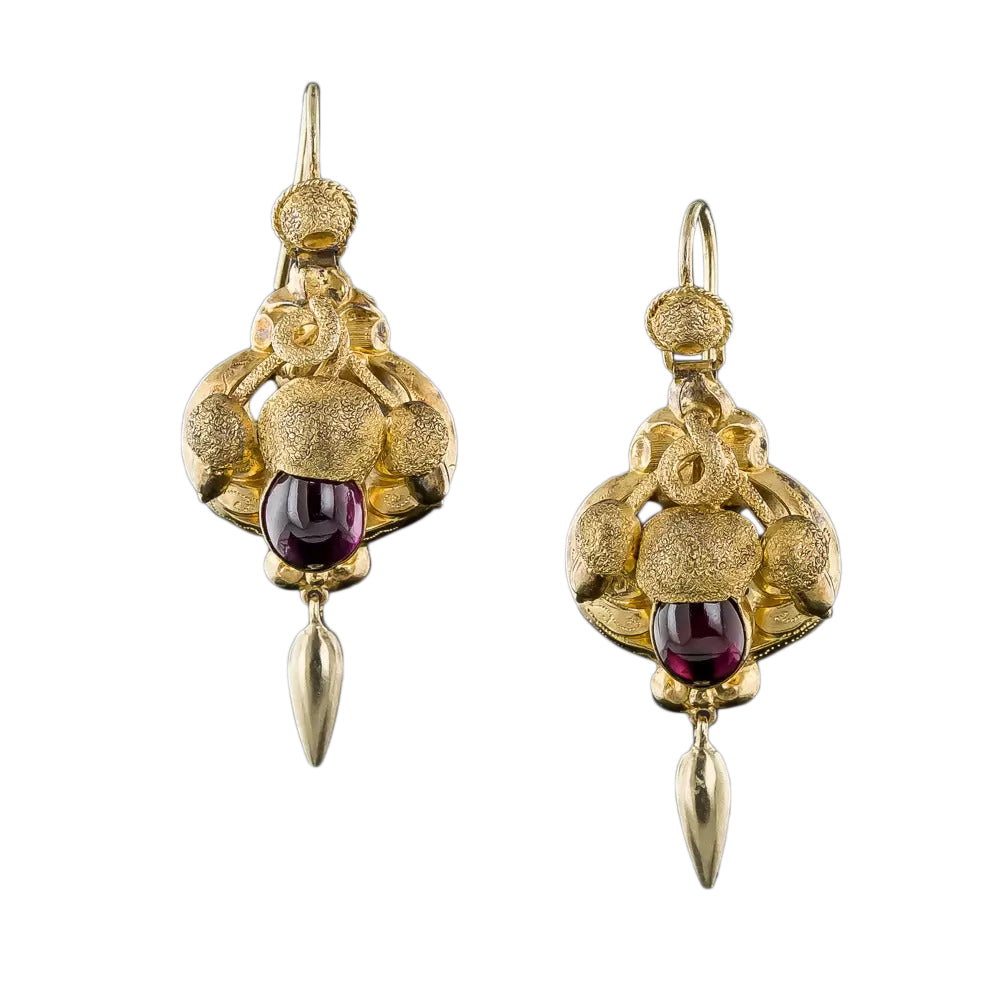 English Victorian Cabochon Garnet Acorn Earrings - 5