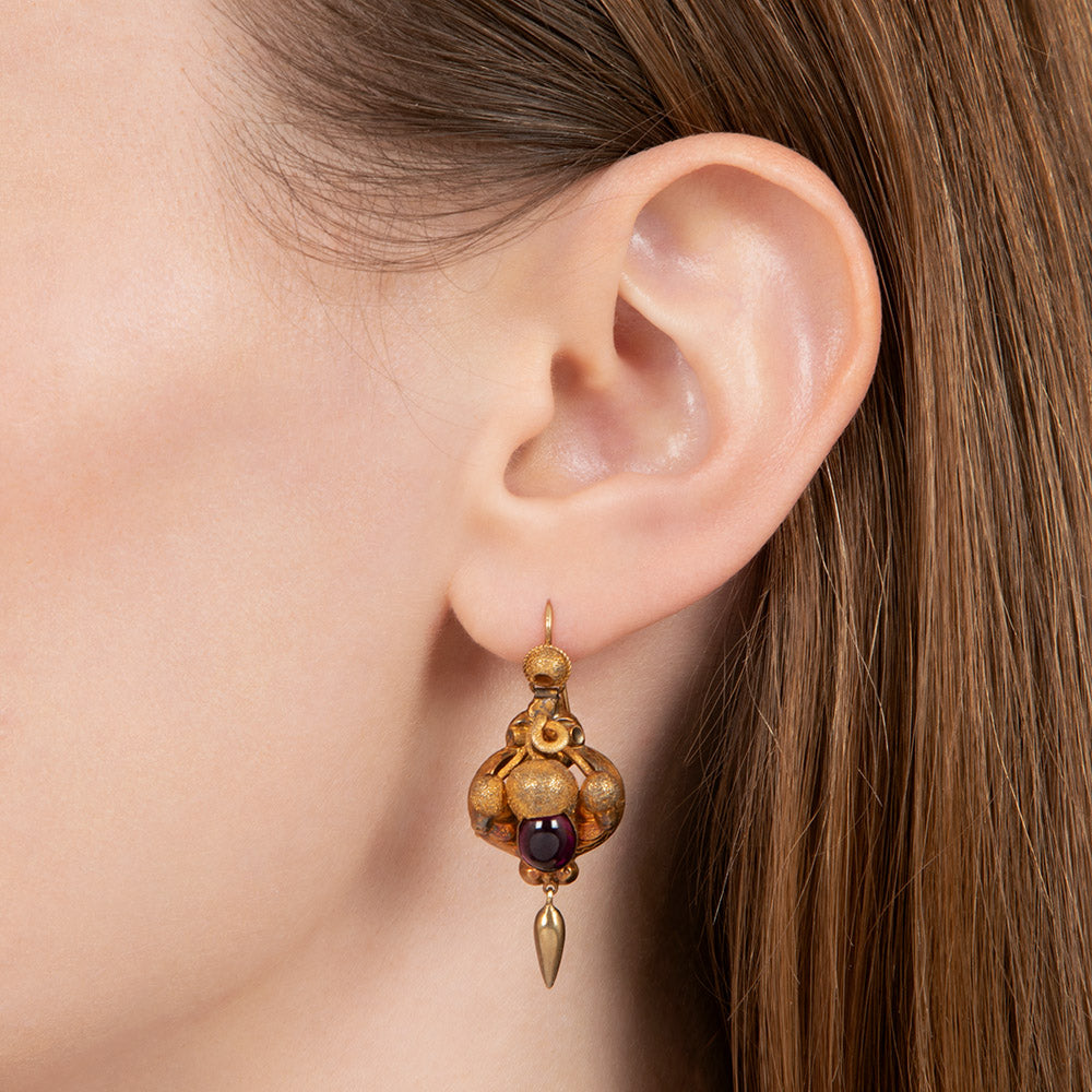 English Victorian Cabochon Garnet Acorn Earrings - 6