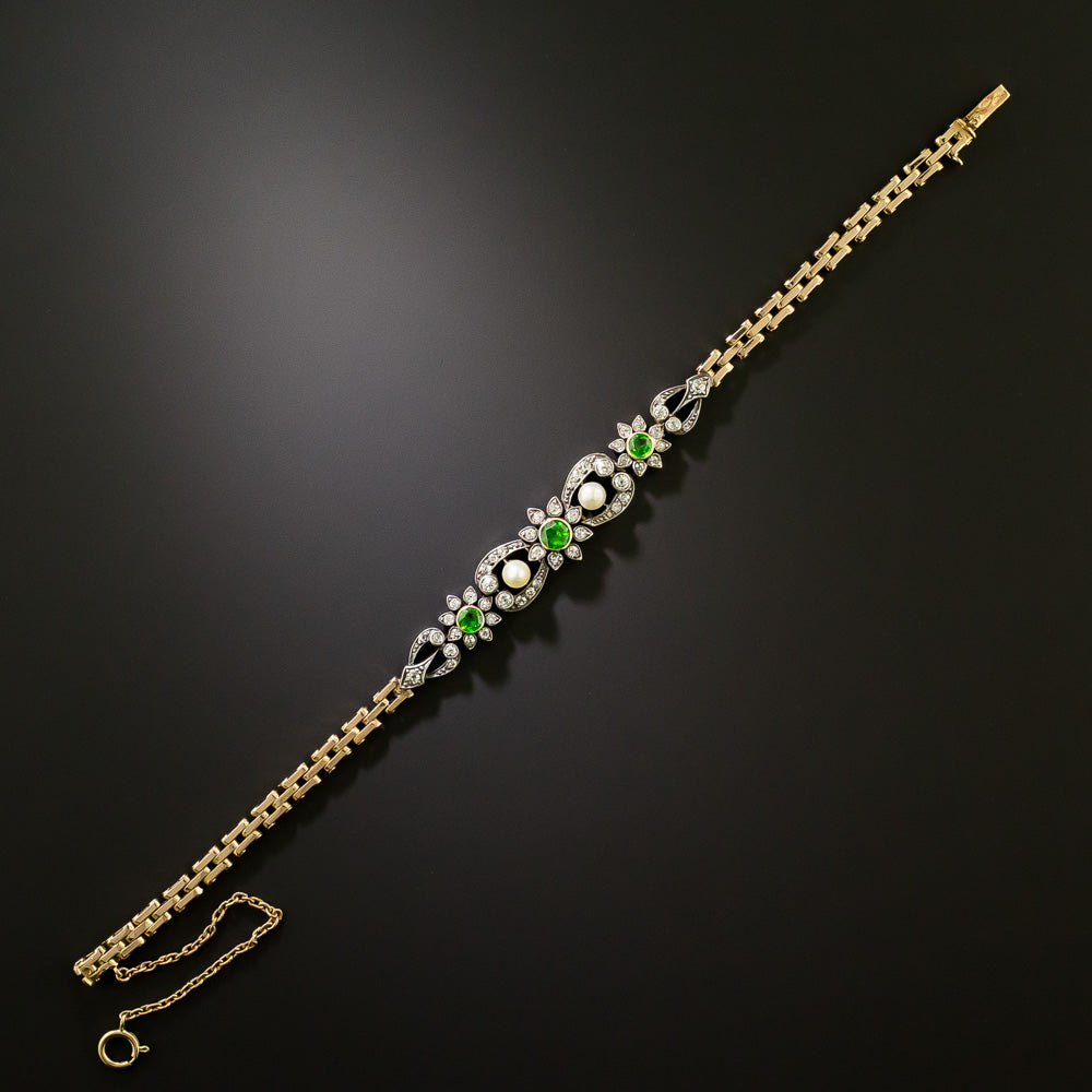 Victorian Demantoid Garnet, Natural Pearl and Diamond Bracelet - 3