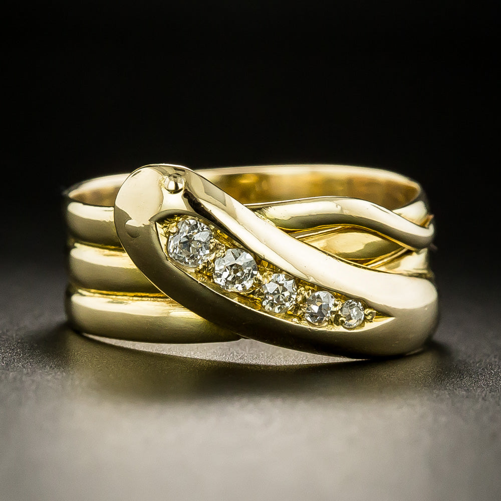 English Victorian Diamond Snake Ring, Size 9 1/4 - 1