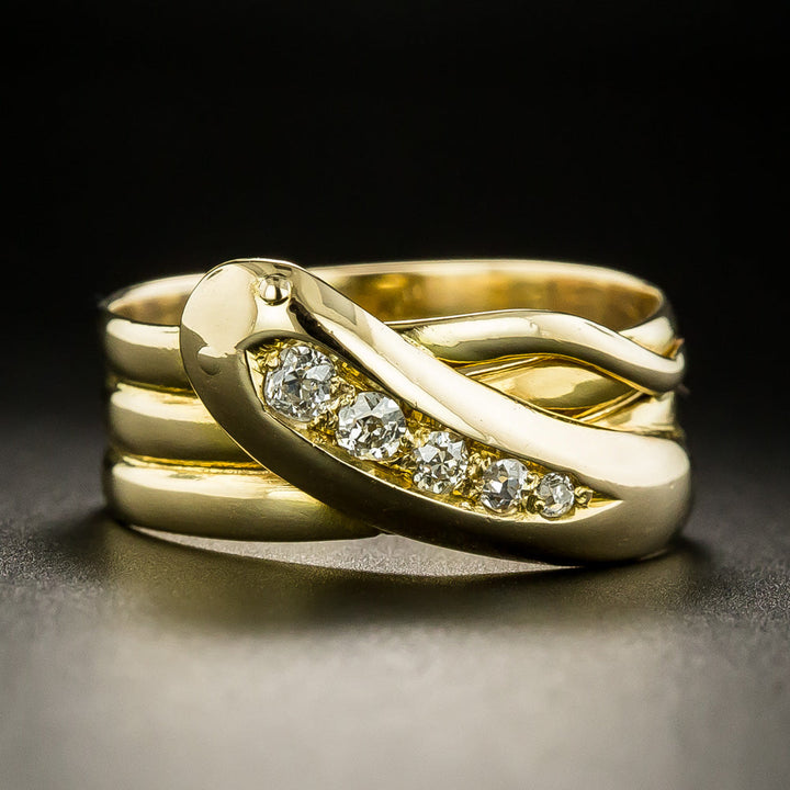English Victorian Diamond Snake Ring, Size 9 1/4
