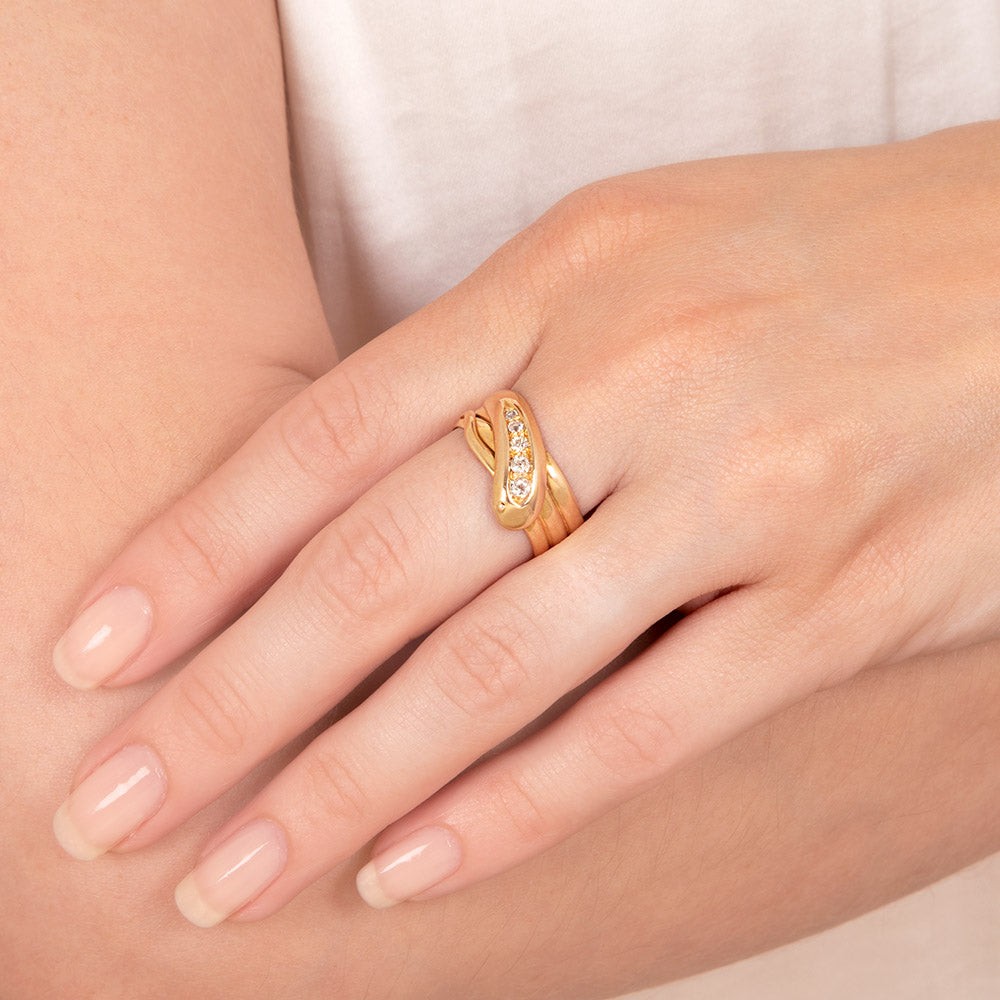 English Victorian Diamond Snake Ring, Size 9 1/4 - 5