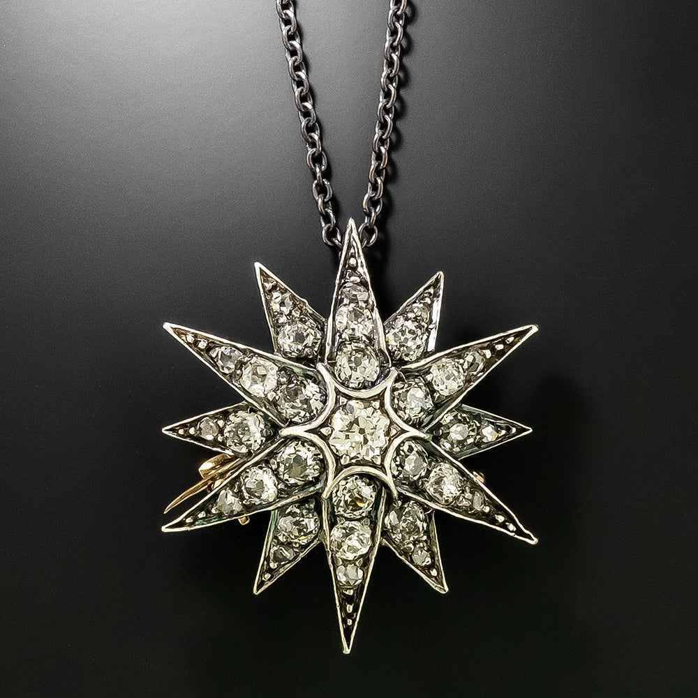 English Victorian Diamond Starburst Pendant/Brooch - 2