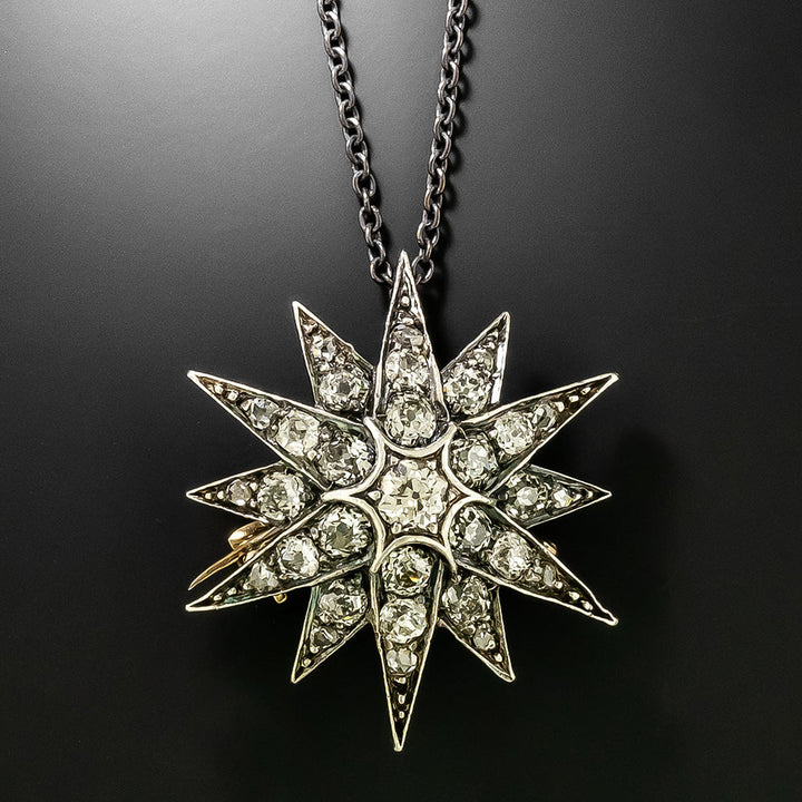 English Victorian Diamond Starburst Pendant/Brooch