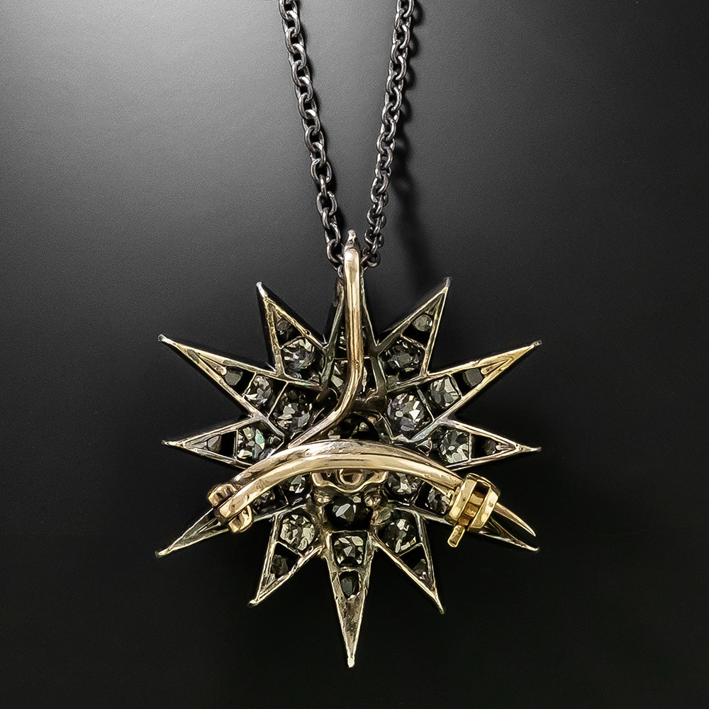 English Victorian Diamond Starburst Pendant/Brooch - 3