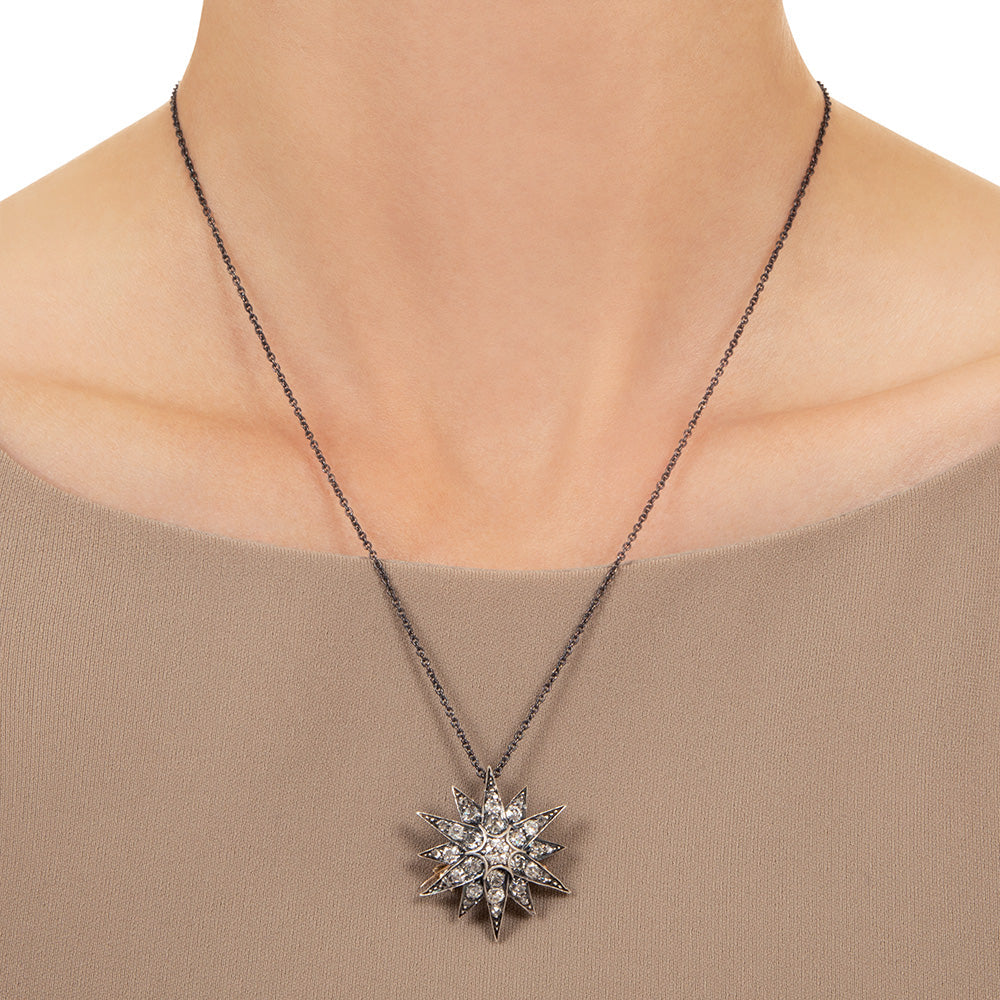 English Victorian Diamond Starburst Pendant/Brooch - 4