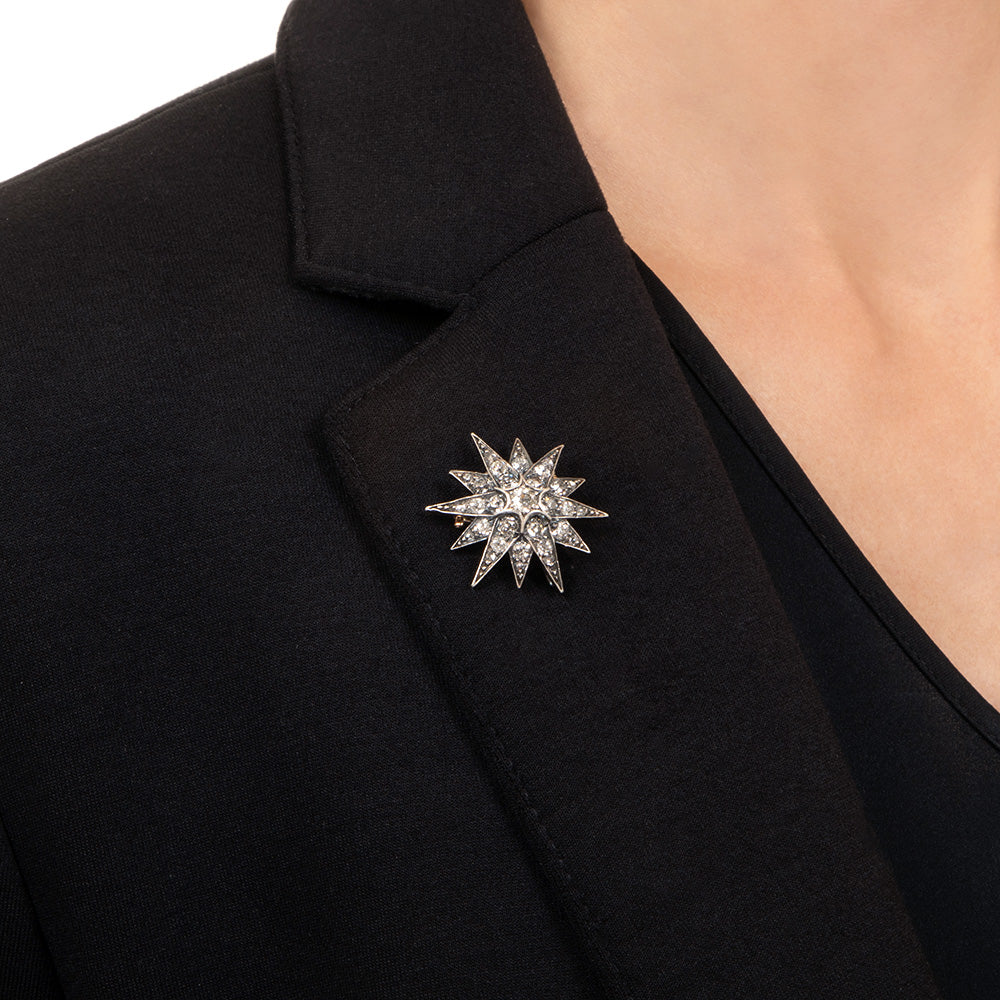 English Victorian Diamond Starburst Pendant/Brooch - 5