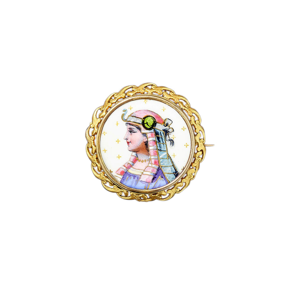 English Victorian Egyptian Revival Enamel Pin - 3