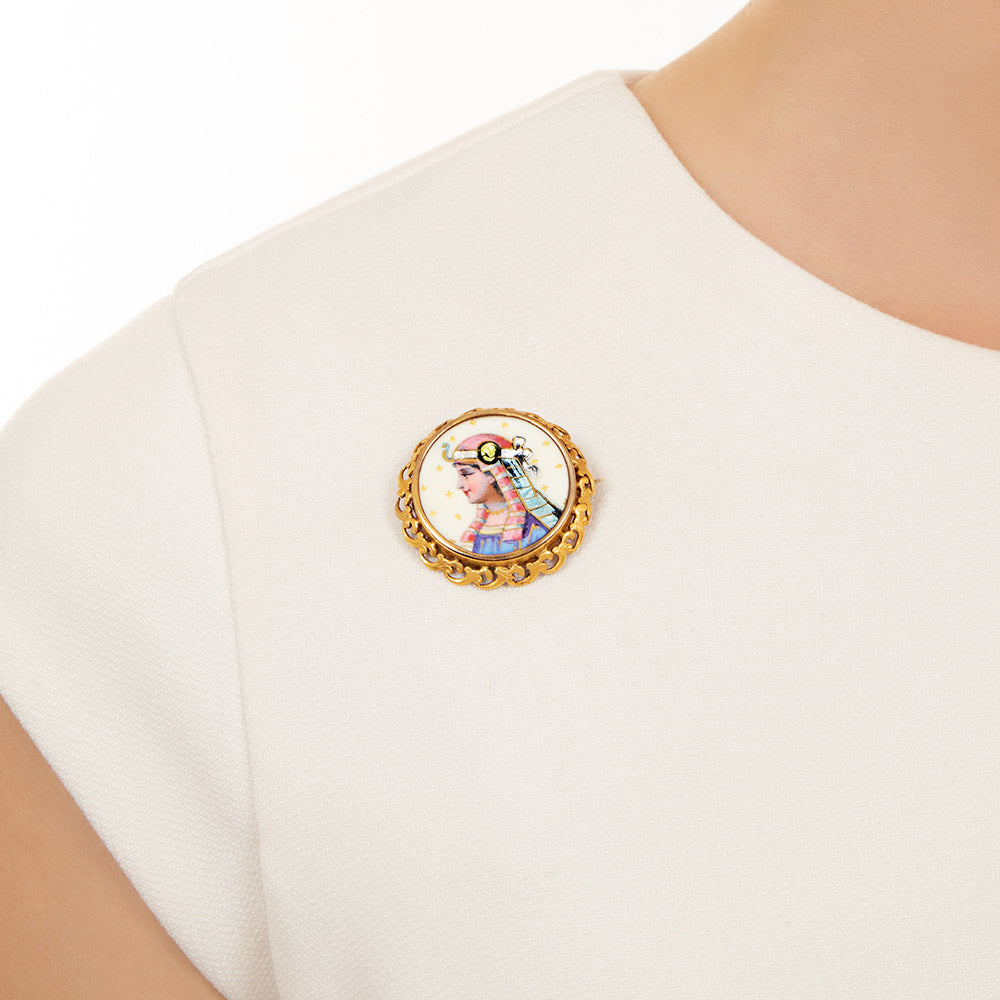 English Victorian Egyptian Revival Enamel Pin - 7