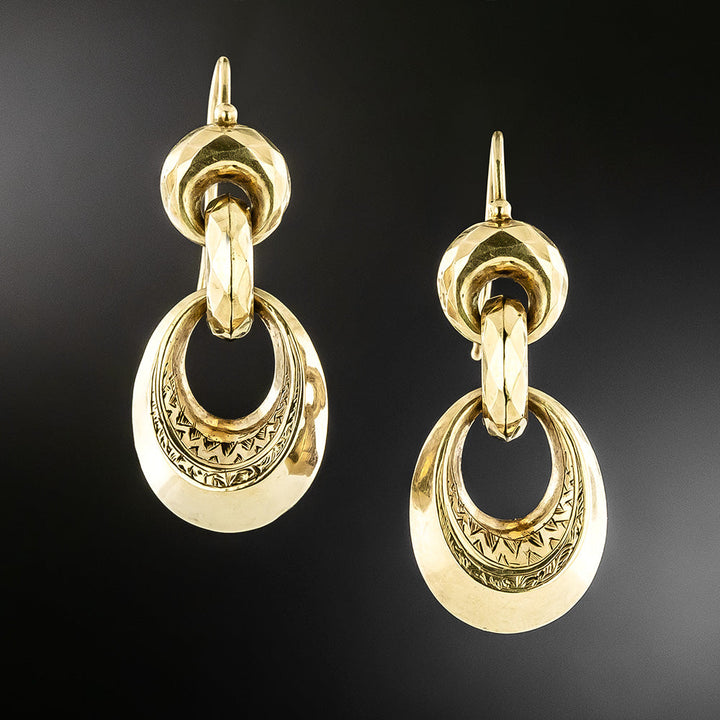English Victorian Engraved Dangle Earrings