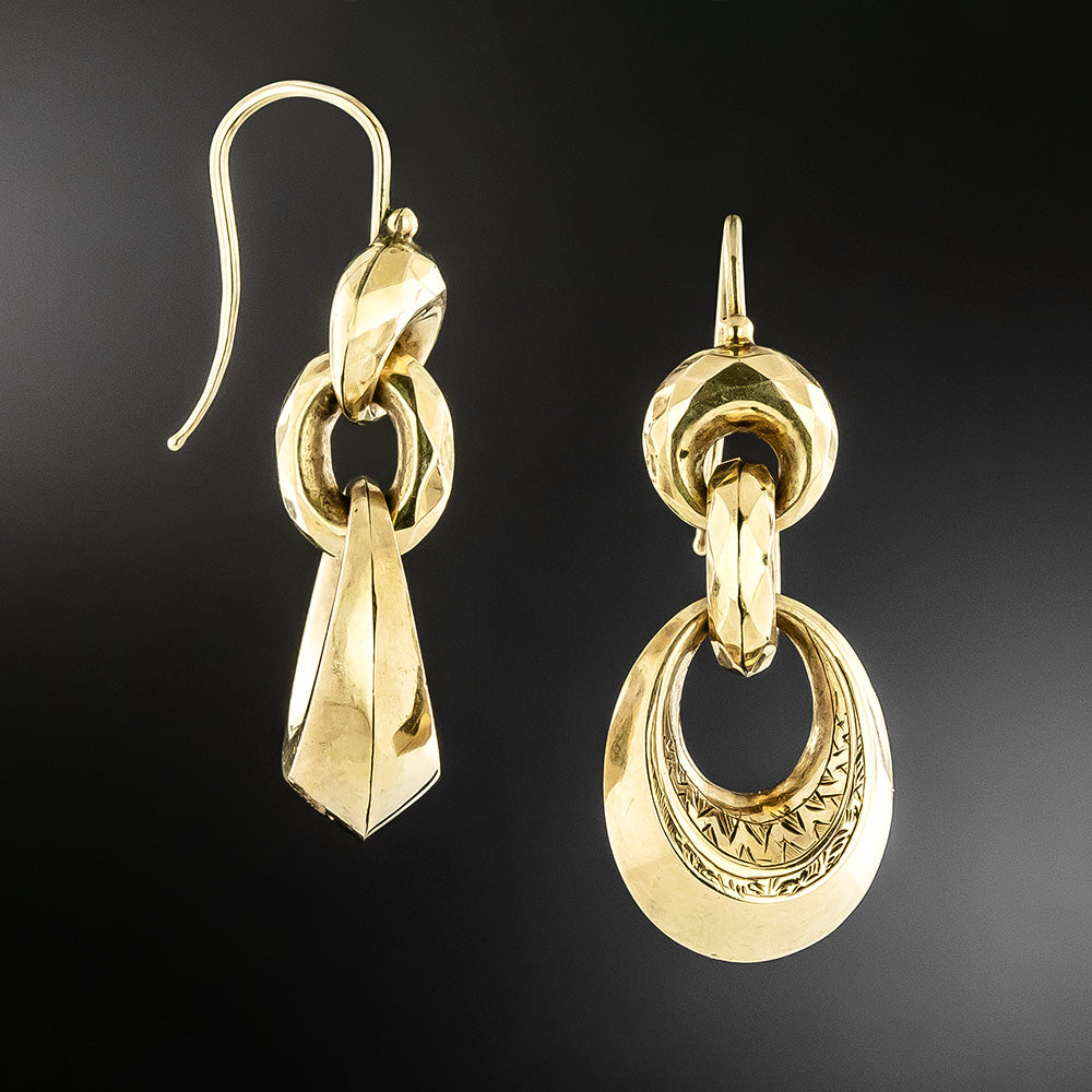 English Victorian Engraved Dangle Earrings - 3