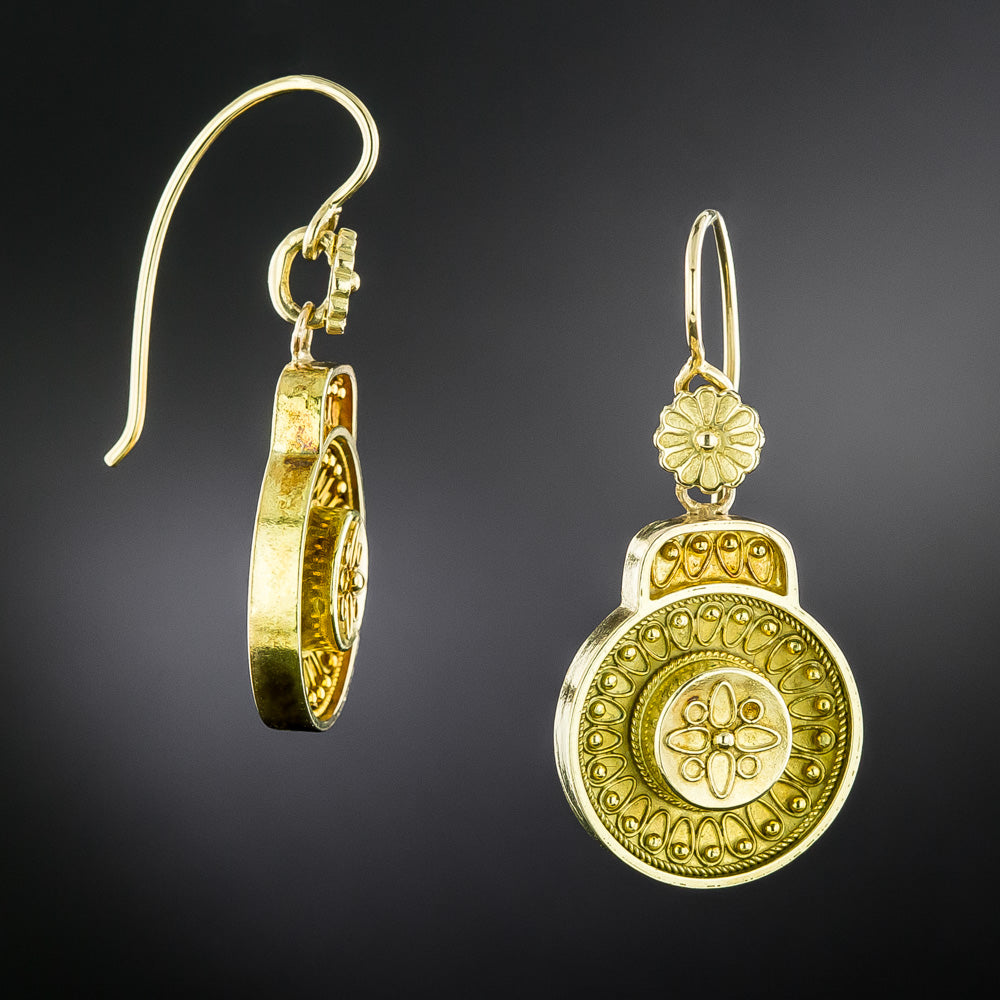 English Victorian Etruscan Revival Dangle Earrings - 3