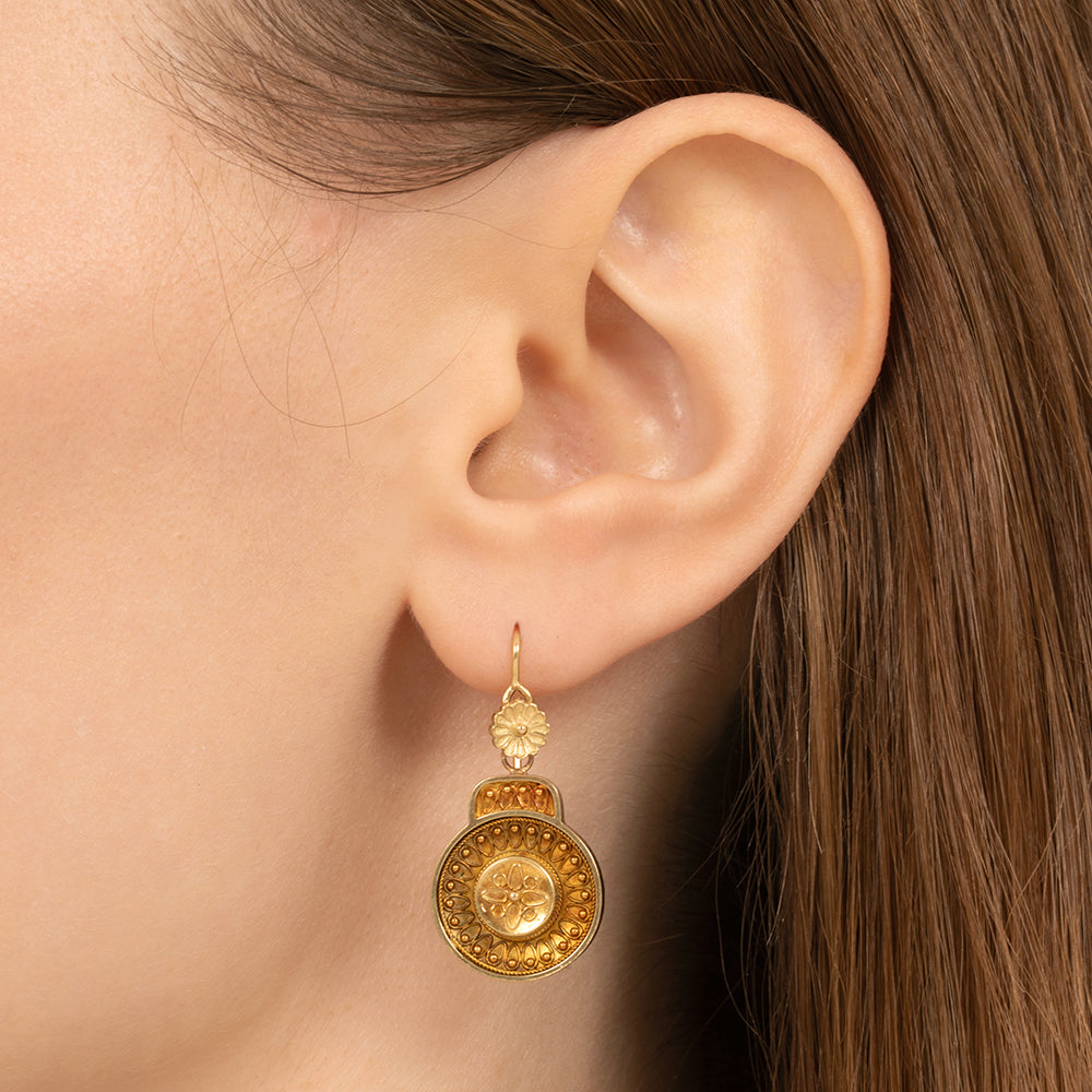 English Victorian Etruscan Revival Dangle Earrings - 4