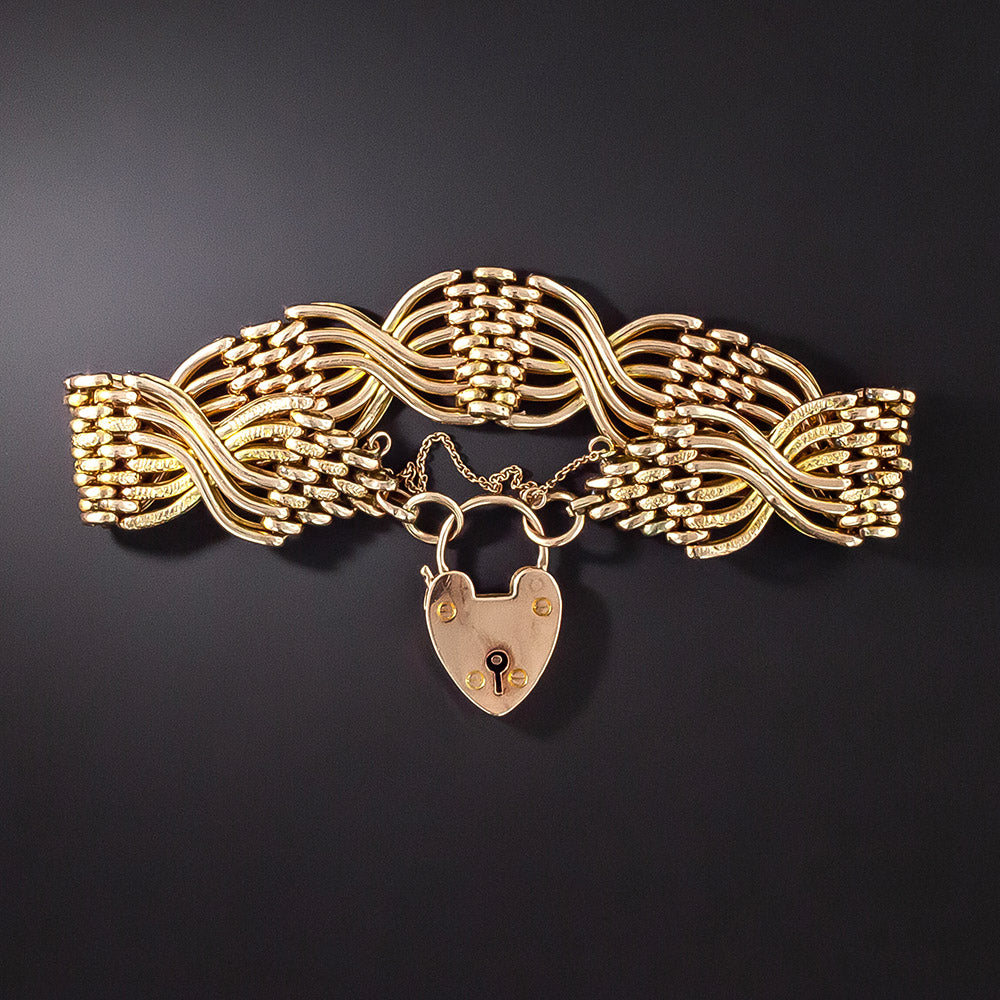English Victorian Fancy Link Two-Tone Gate Bracelet - 1
