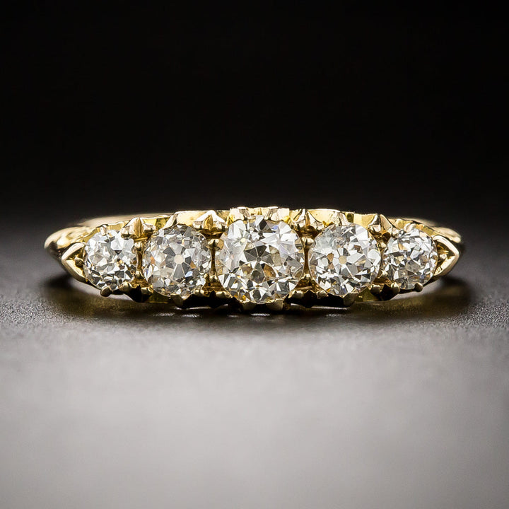 English Victorian Five-Stone Carved Diamond Ring, Circa 1905