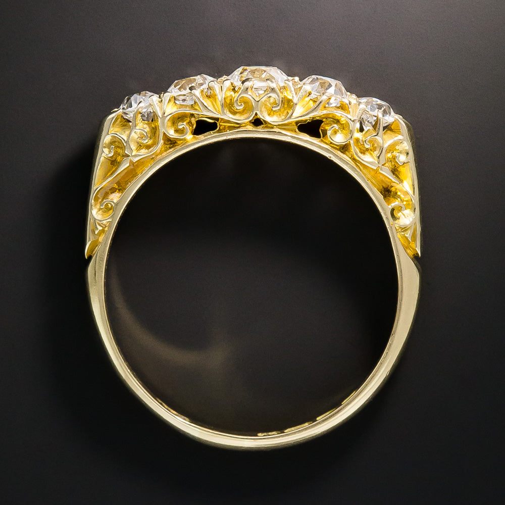 English Victorian Five-Stone Carved Diamond Ring, Circa 1905 - 5
