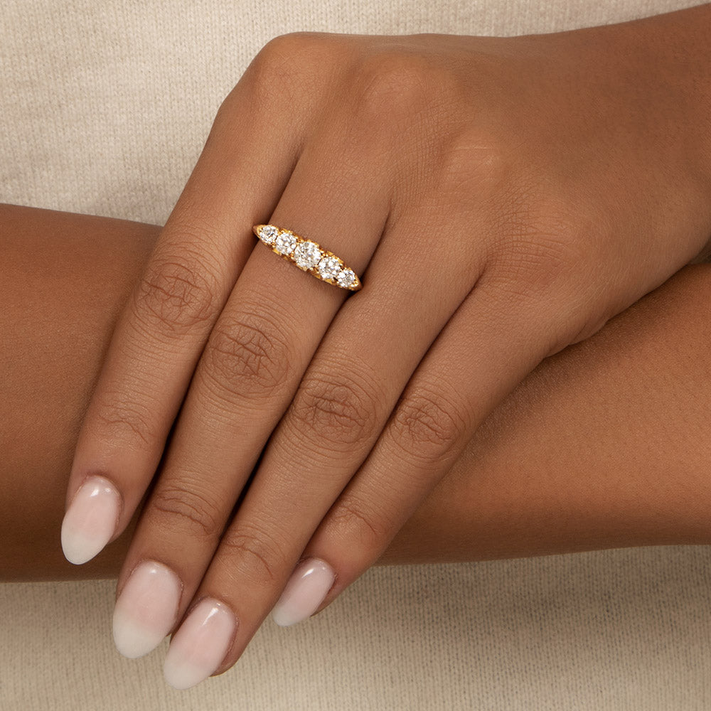 English Victorian Five-Stone Carved Diamond Ring, Circa 1905 - 6