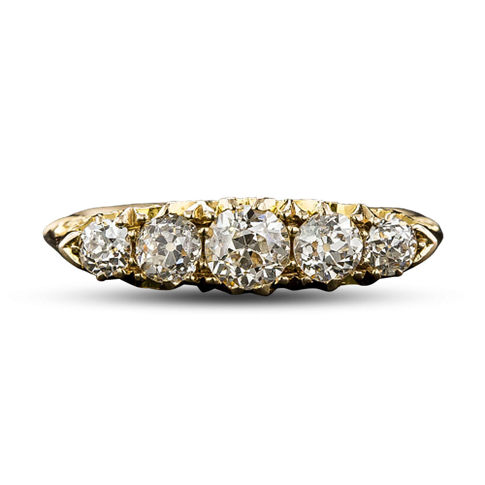 English Victorian Five-Stone Carved Diamond Ring, Circa 1905 - 4