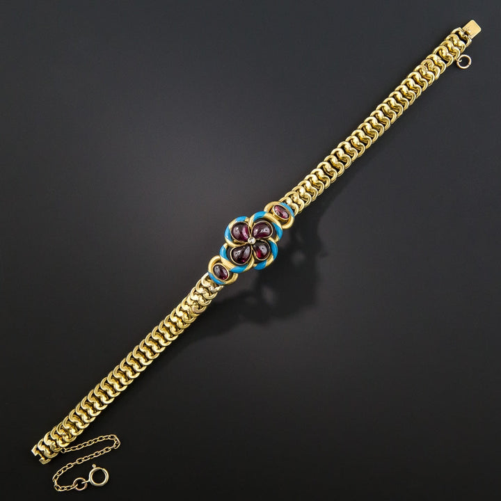 English Victorian Garnet and Enamel Bracelet