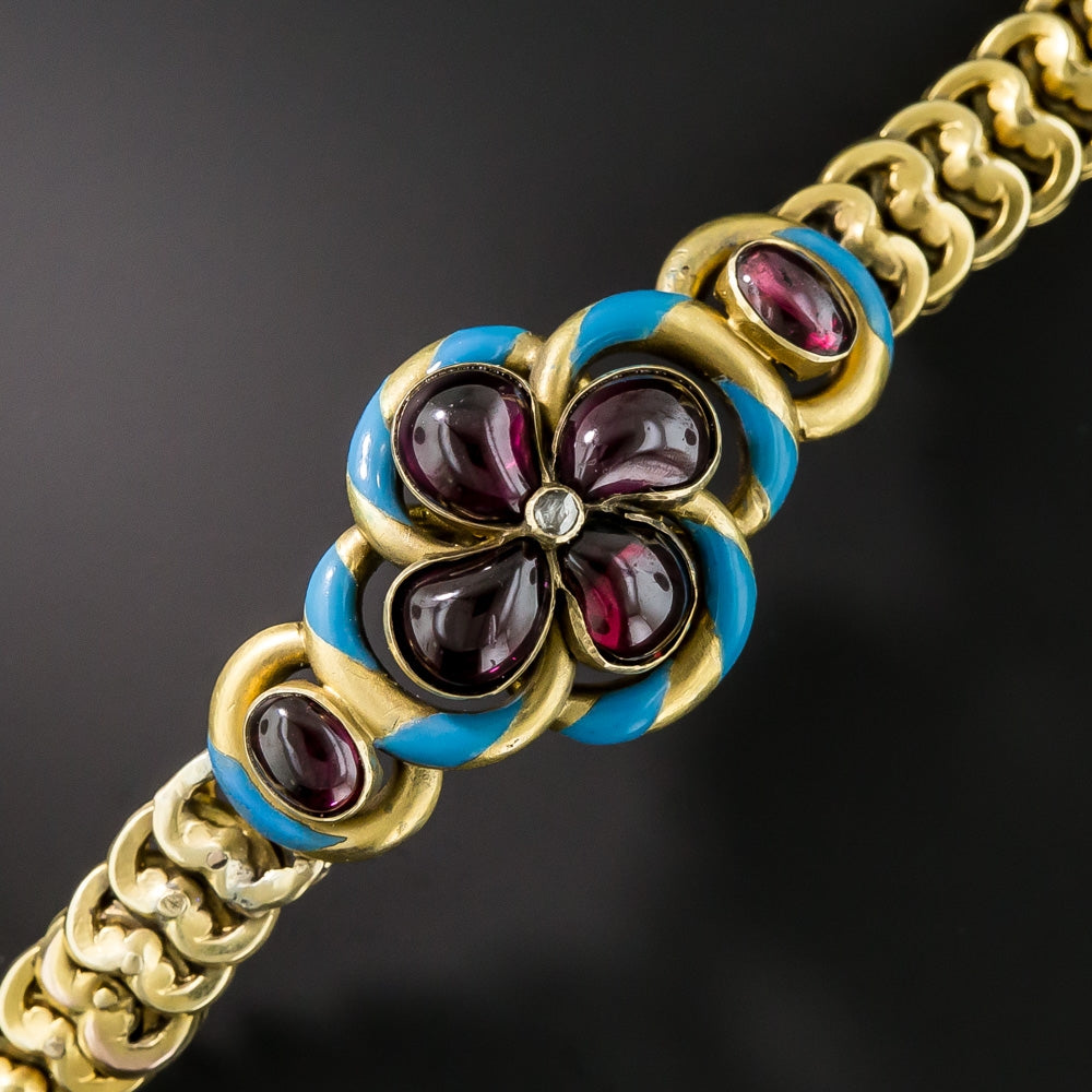 English Victorian Garnet and Enamel Bracelet - 2