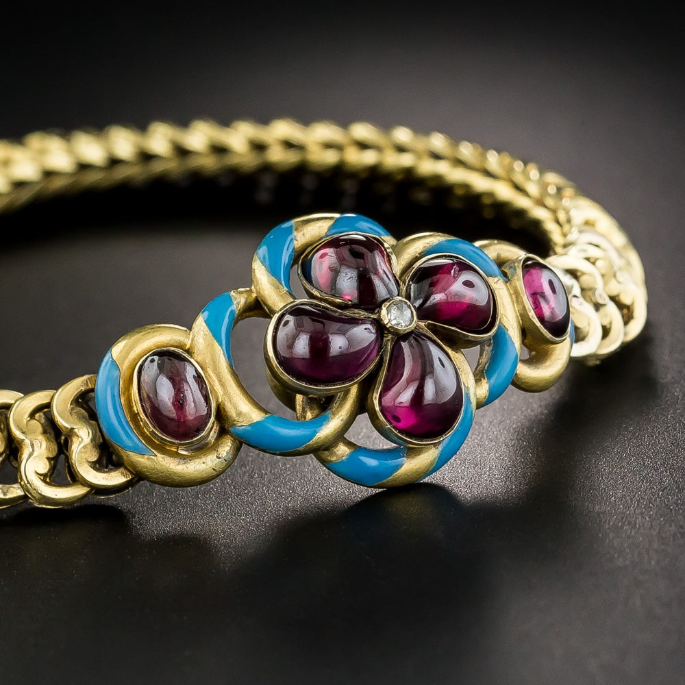 English Victorian Garnet and Enamel Bracelet - 3