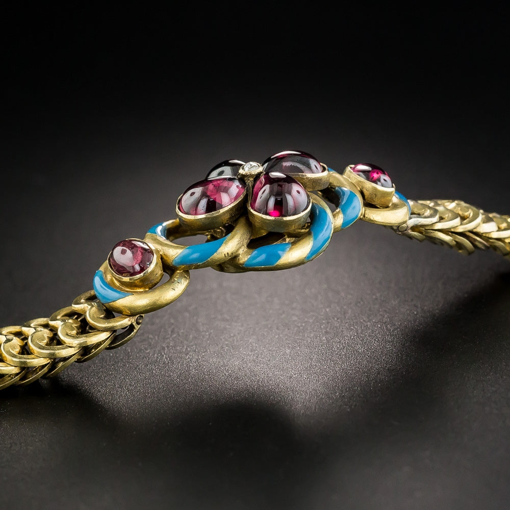 English Victorian Garnet and Enamel Bracelet - 5