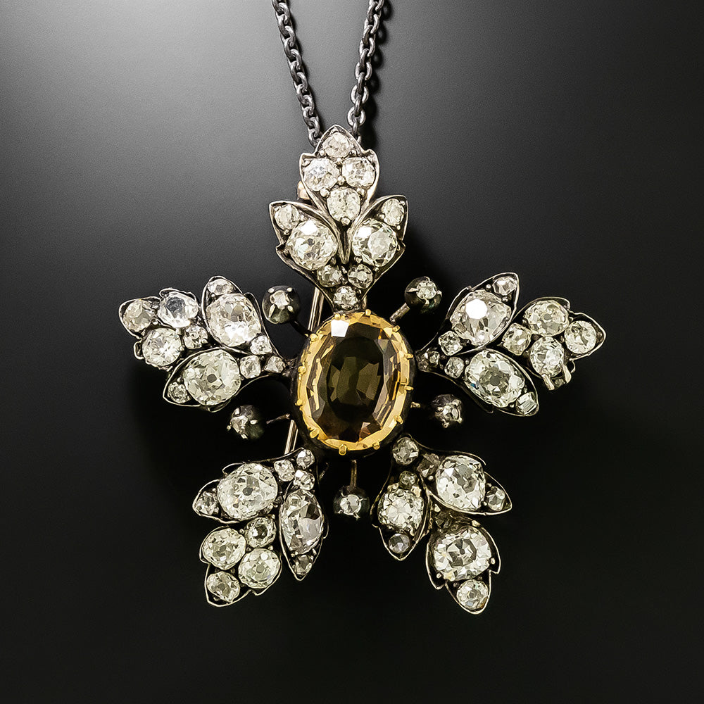 English Victorian Precious Topaz and Diamond Flower Pendant/Brooch - 2