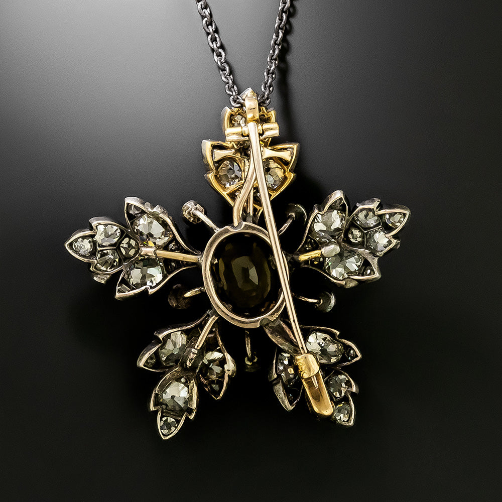 English Victorian Precious Topaz and Diamond Flower Pendant/Brooch - 3