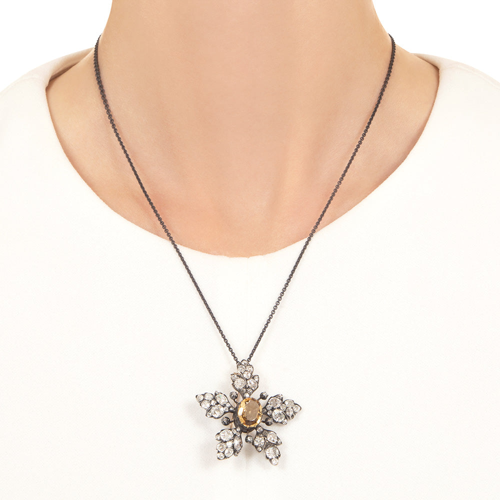 English Victorian Precious Topaz and Diamond Flower Pendant/Brooch - 4