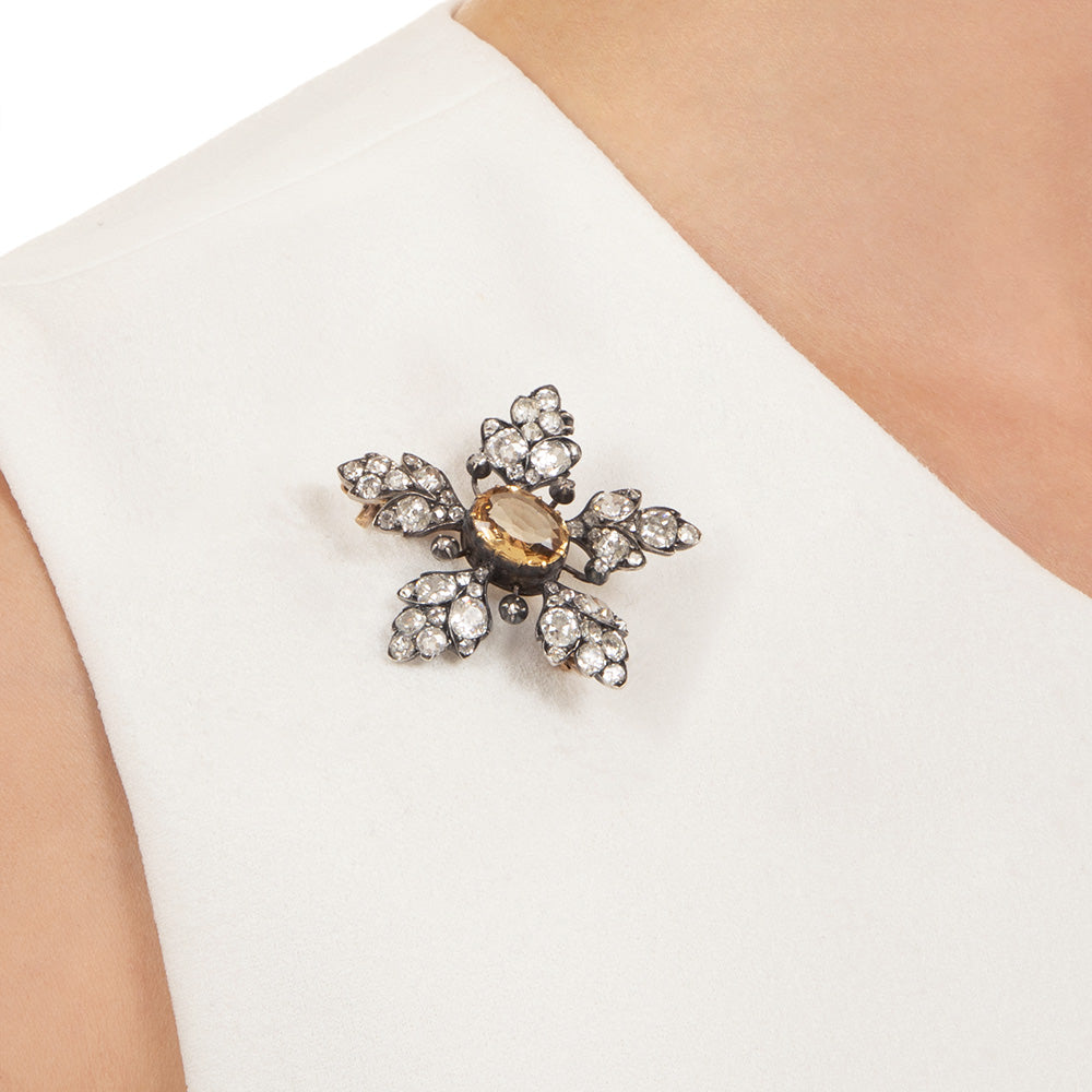 English Victorian Precious Topaz and Diamond Flower Pendant/Brooch - 5