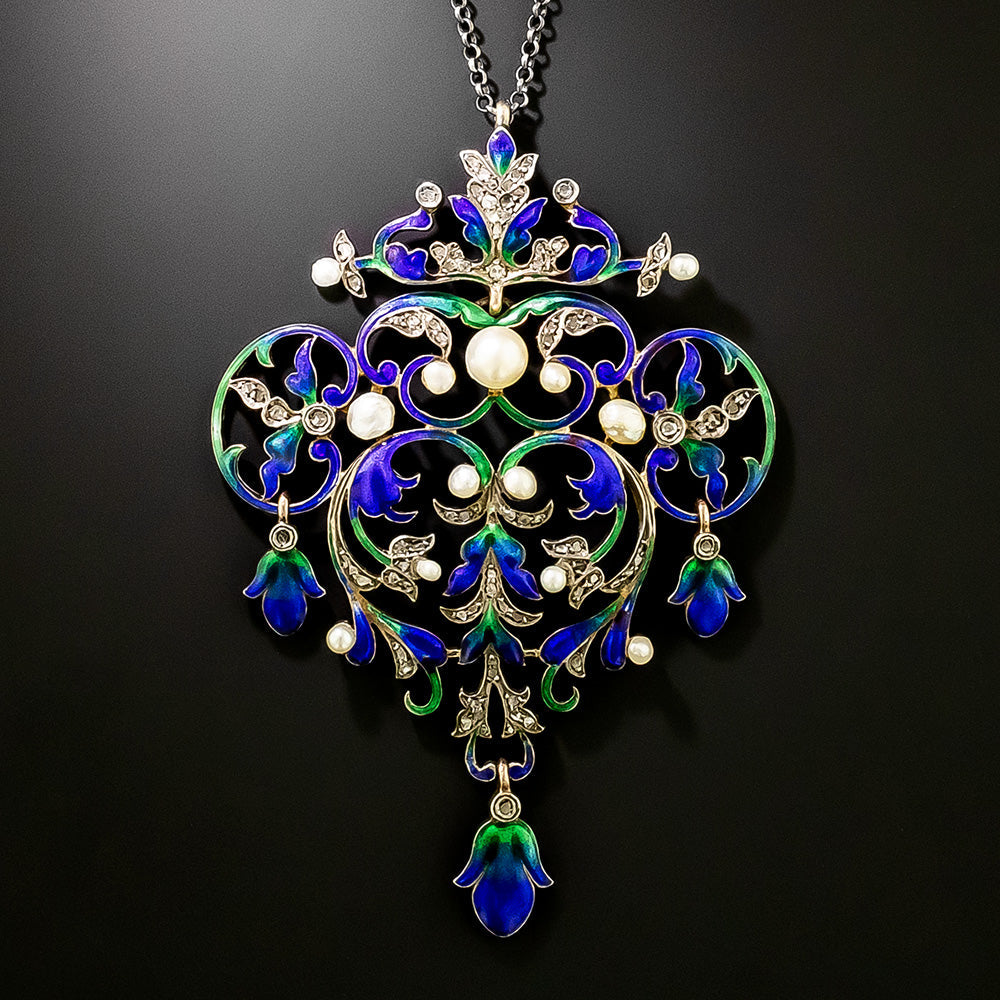 English Victorian Renaissance Revival Natural Pearl, Diamond and Enamel Necklace - 3
