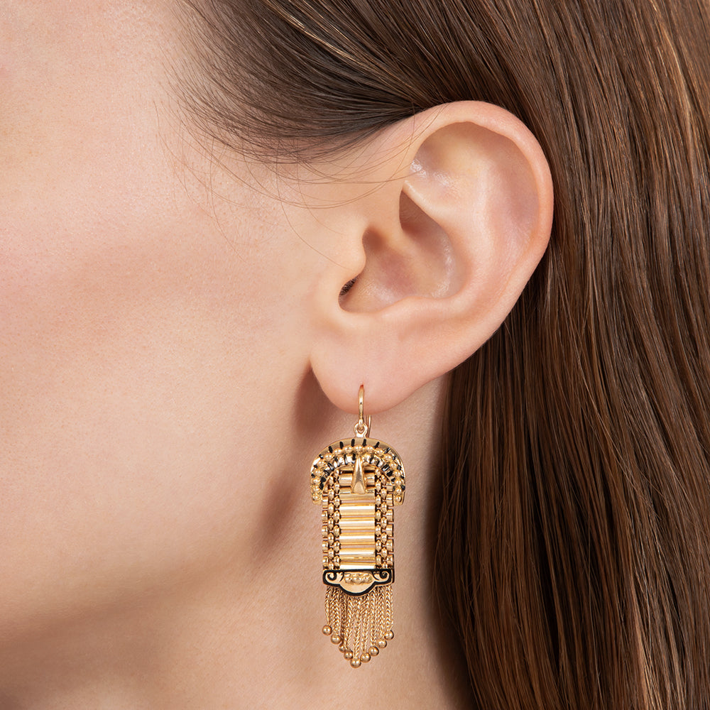 English Victorian Tracery Buckle Tassel Earrings - 4