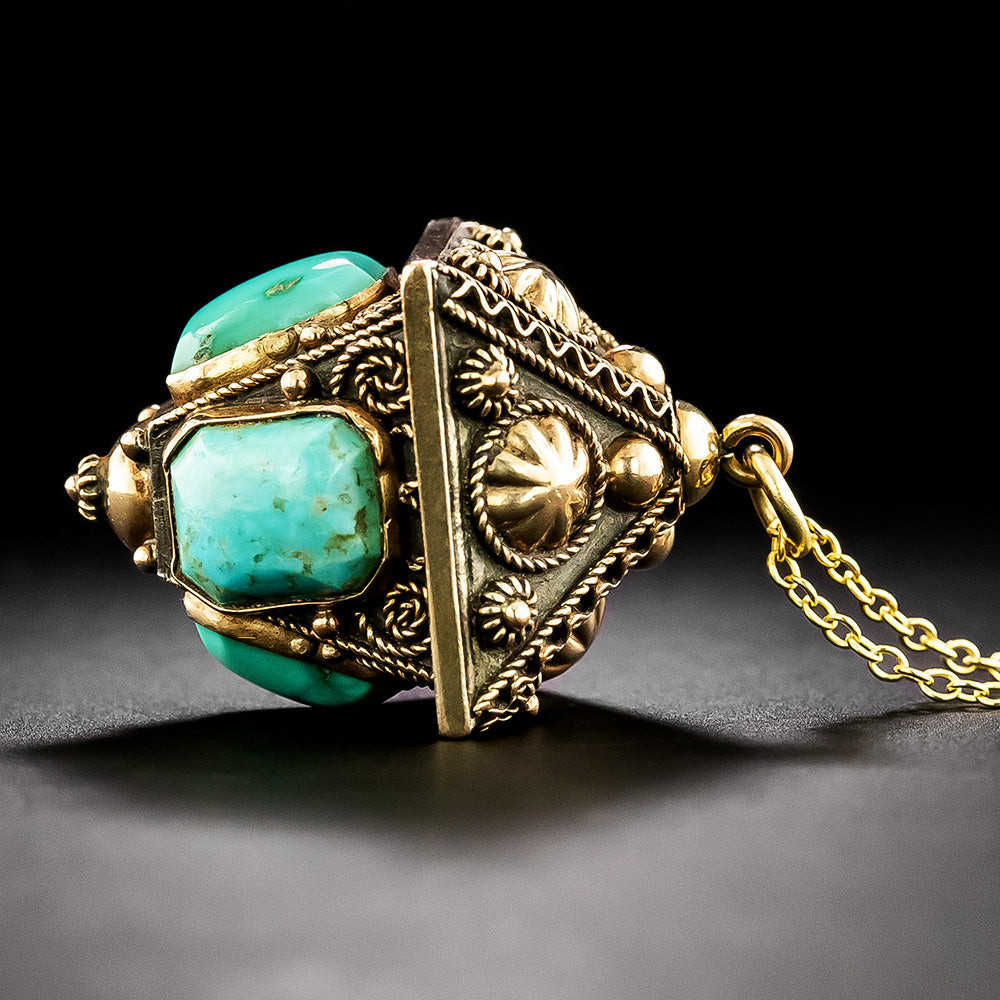 English Victorian Turquoise Lantern Pendant - 3