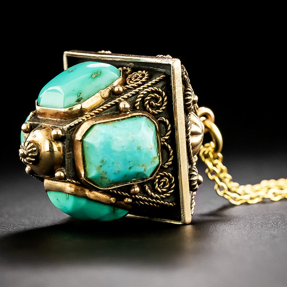 English Victorian Turquoise Lantern Pendant - 4
