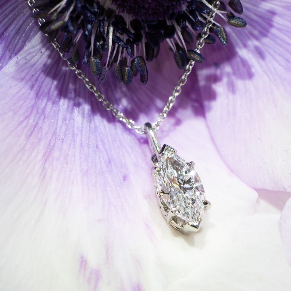 Estate 1.01 Carat Marquise Diamond Solitaire Pendant - GIA D I1   - 4