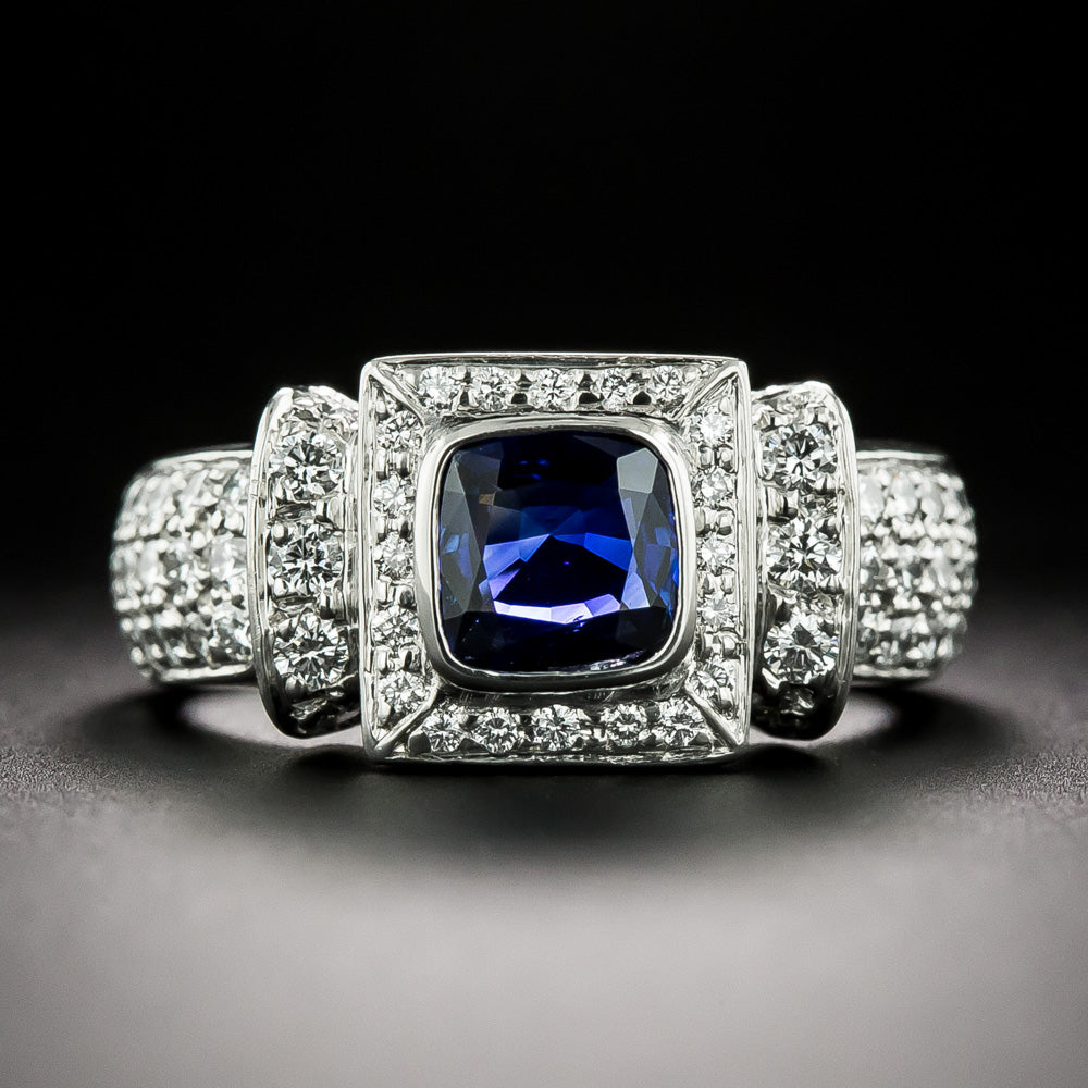Estate 1.06 Carat Sapphire and Micro-Pave Diamond Ring - 2