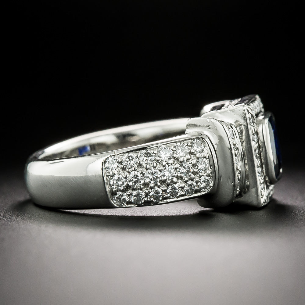 Estate 1.06 Carat Sapphire and Micro-Pave Diamond Ring - 3