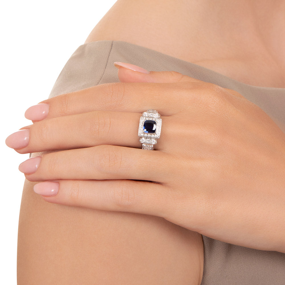 Estate 1.06 Carat Sapphire and Micro-Pave Diamond Ring - 5