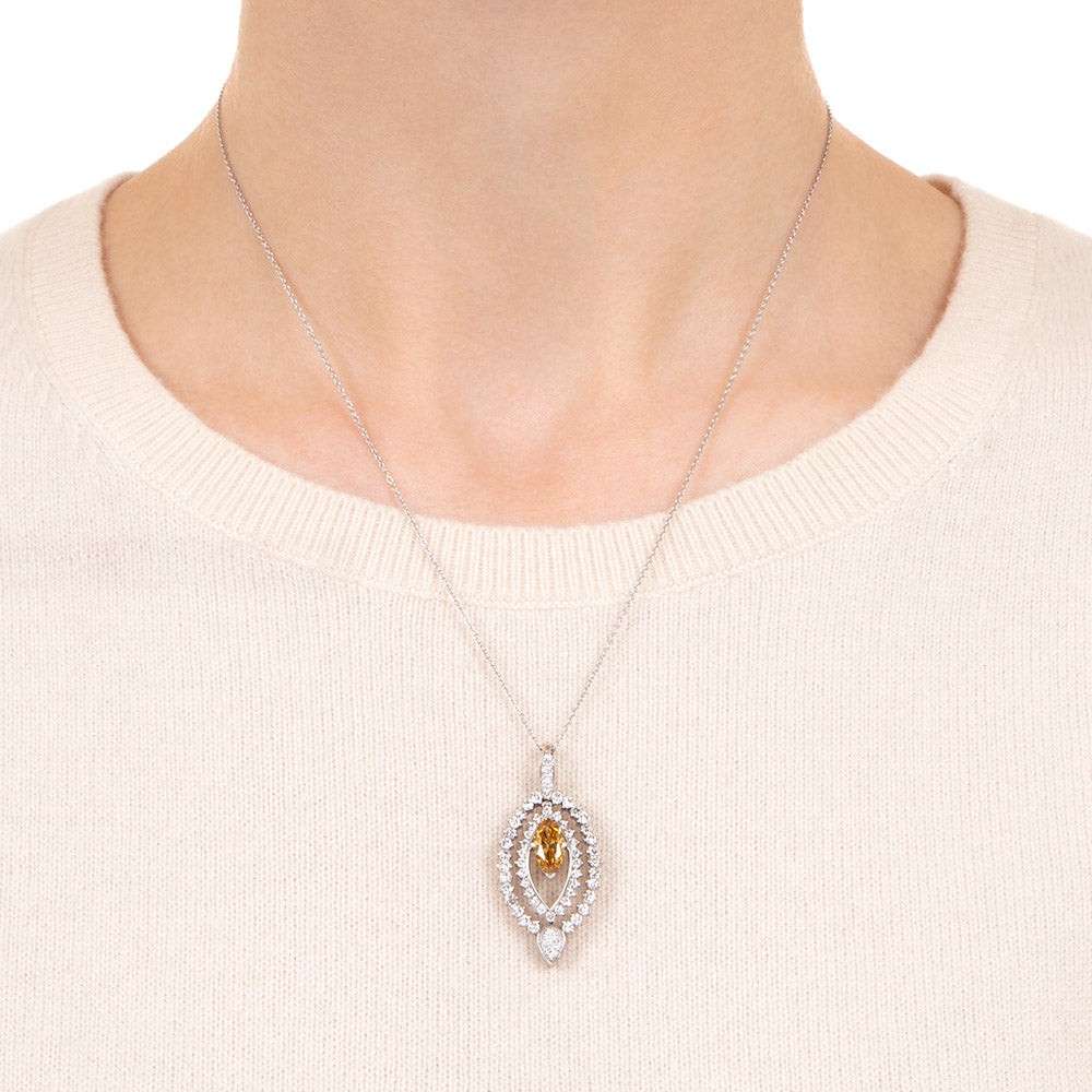 Estate 1.08 Carat Fancy Deep Brownish Yellow Marquise Diamond Necklace - GIA - 4