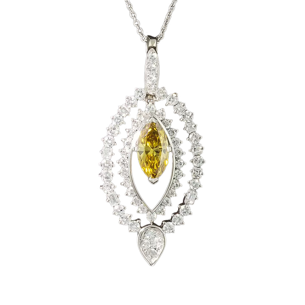 Estate 1.08 Carat Fancy Deep Brownish Yellow Marquise Diamond Necklace - GIA - 2