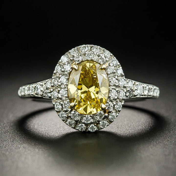 Estate 1.10 Carat Fancy Intense Orangy-Yellow Diamond Ring - GIA