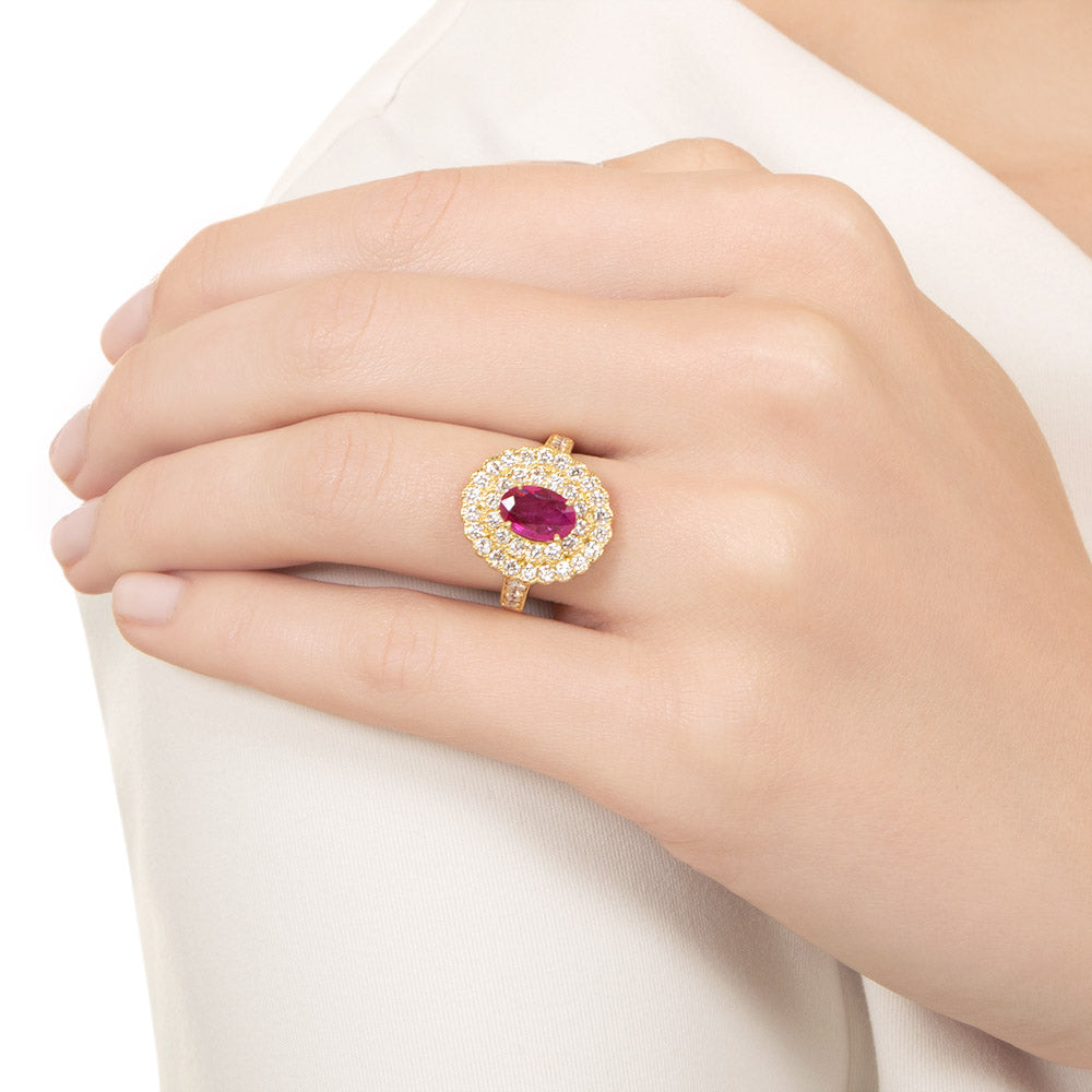 Estate 1.10 Carat Ruby and Diamond Halo Ring - 6