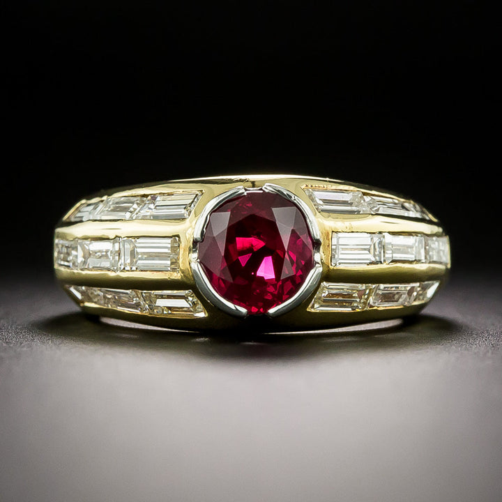 Estate 1.17 Carat Ruby and Baguette Diamond Ring