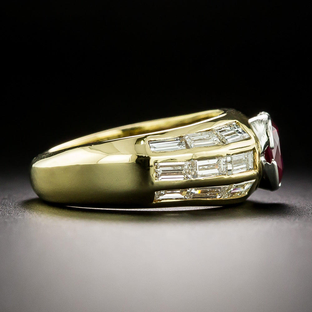 Estate 1.17 Carat Ruby and Baguette Diamond Ring - 12