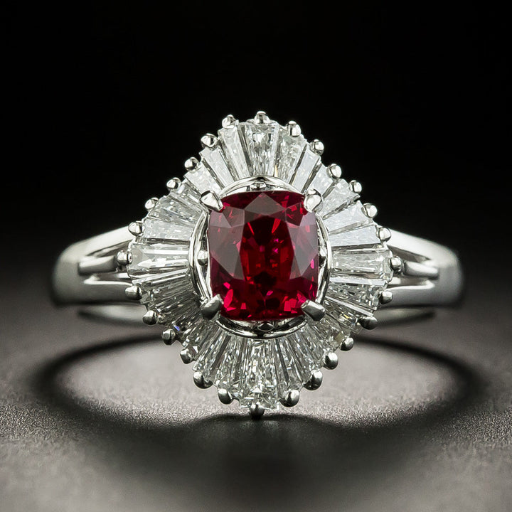 Estate 1.19 Carat Red Spinel and Baguette Diamond Ballerina Ring