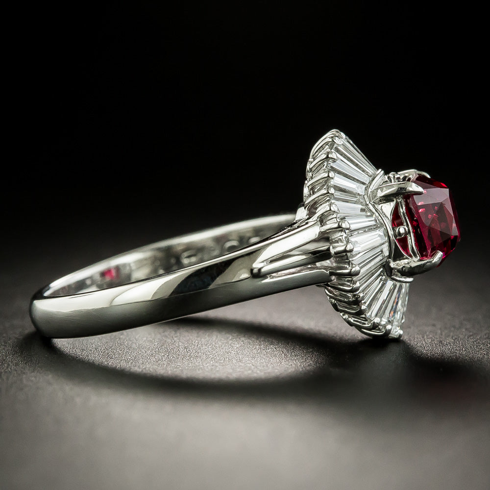 Estate 1.19 Carat Red Spinel and Baguette Diamond Ballerina Ring - 1