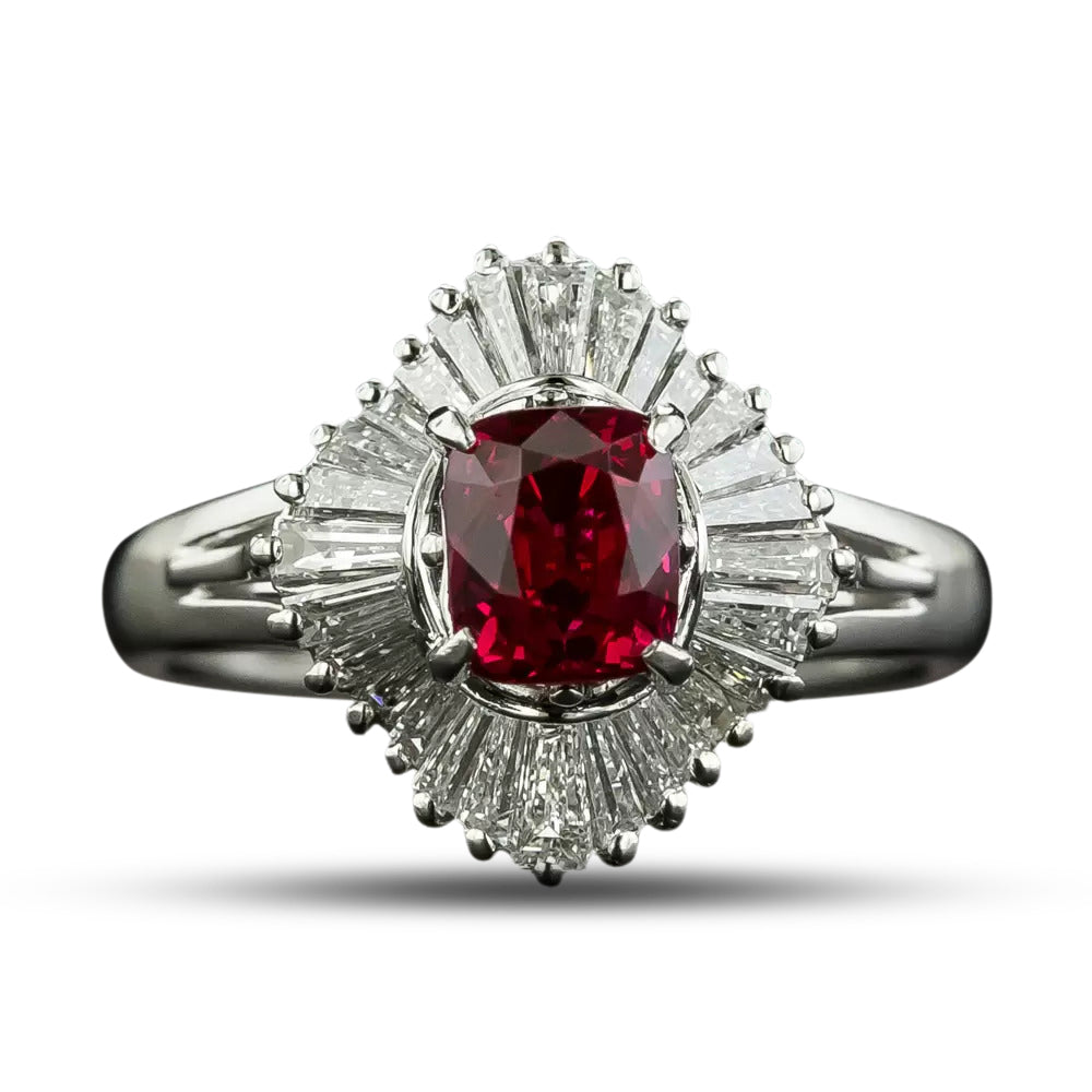 Estate 1.19 Carat Red Spinel and Baguette Diamond Ballerina Ring - 4
